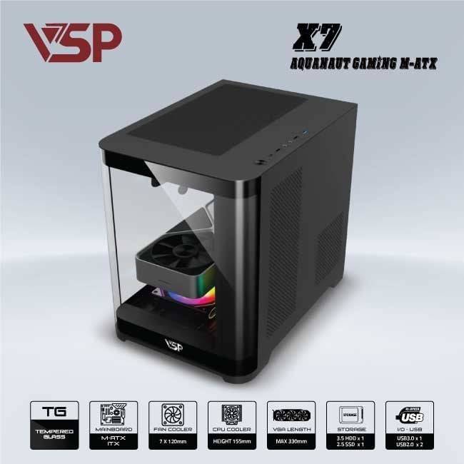 Vỏ Case VSP X7 AQUANAUT GAMING Đen/Black | Micro ATX (No FAN) 2