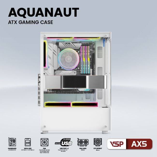 CASE VSP AX5 AQUANAUT GAMING ATX WHITE NEW ( KHÔNG KÈM FAN) 3