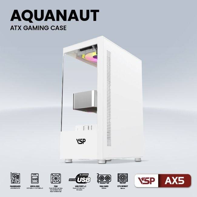 CASE VSP AX5 AQUANAUT GAMING ATX WHITE NEW ( KHÔNG KÈM FAN) 6