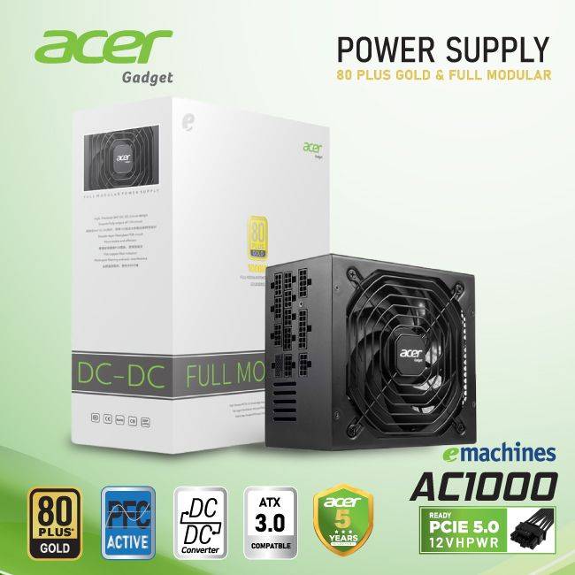 Nguồn máy tính ACER Full Modular 80 Plus Gold PCIE 5.0 1000W Đen/Black