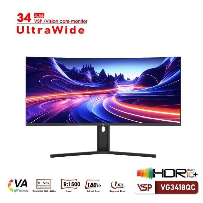 Màn hình cong VSP VG3418QC 34' UWDHD VA 180Hz 1Ms chuyên game
