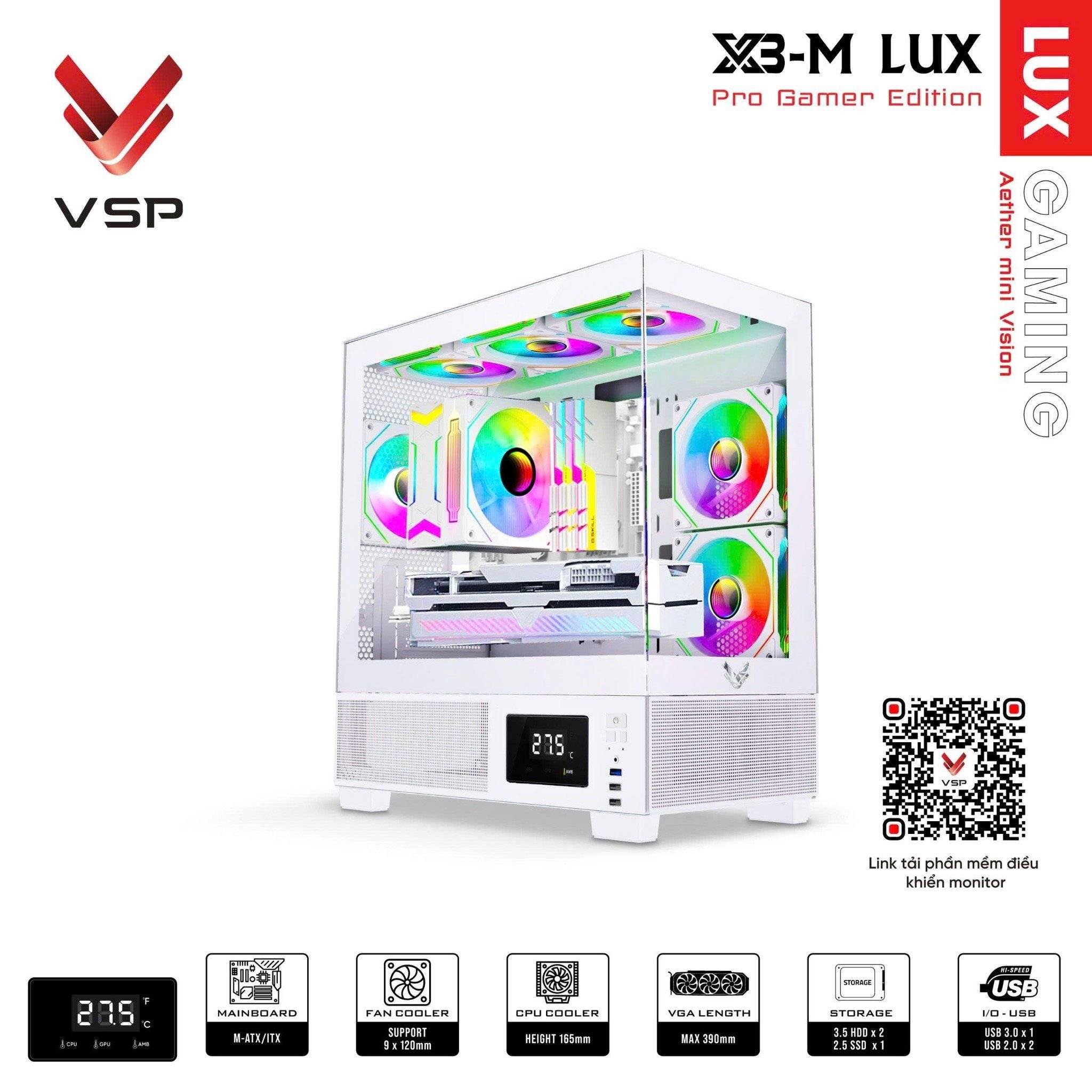 Vỏ Case VSP Aqual X3-M Lux Trắng/White | Micro-ATX