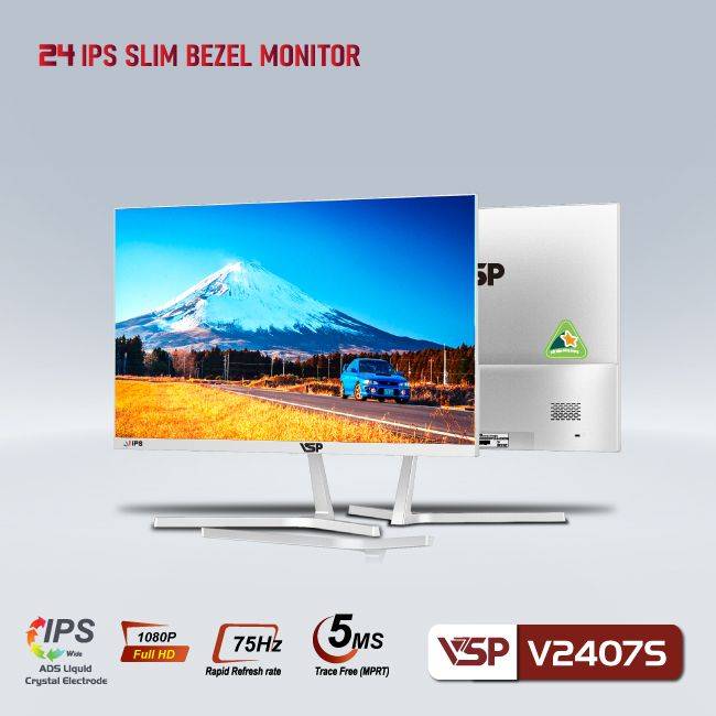 Màn hình phẳng Trắng VSP V2407S 24'' FHD IPS 75Hz 5ms 4