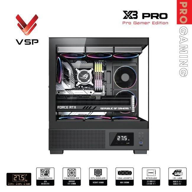 Vỏ case VSP X3 Pro Monitor Gamer Edition Đen/Black | ATX 8