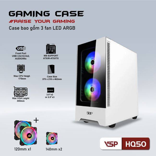 CASE VSP HQ50 WHITE-BLACK (KÈM 3 FAN ) NEW 4