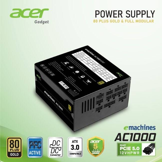 Nguồn máy tính ACER Full Modular 80 Plus Gold PCIE 5.0 1000W Đen/Black 6