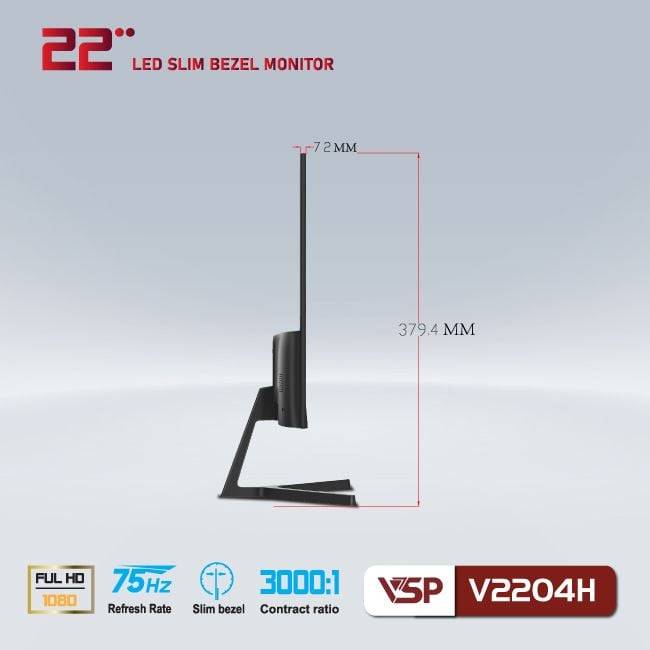 Màn hình phẳng Đen VSP V2204H 22'' FHD VA 100Hz 3ms