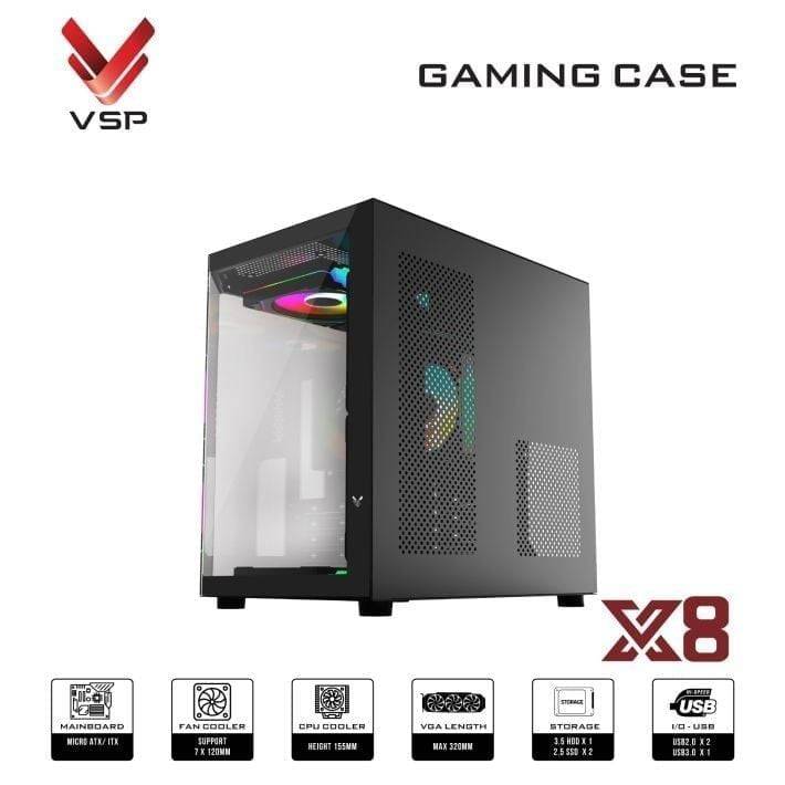 Vỏ Case VSP X8 Đen/Black | MATX (không kèm fan)