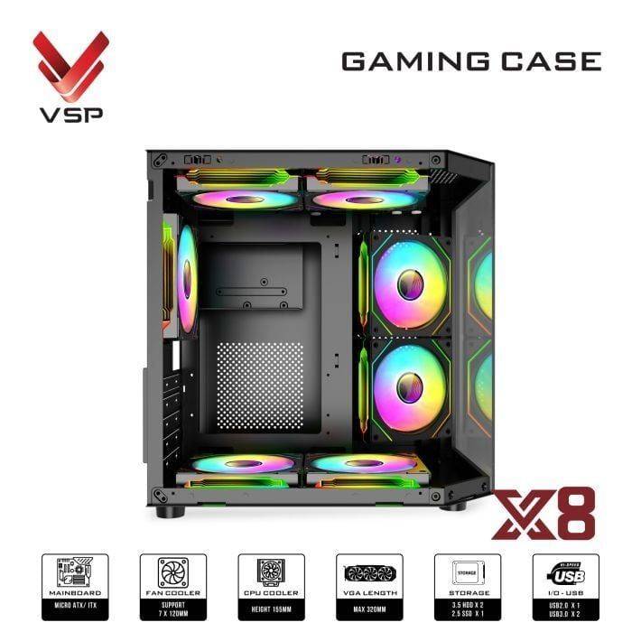 Vỏ Case VSP X8 Đen/Black | MATX (không kèm fan) 4