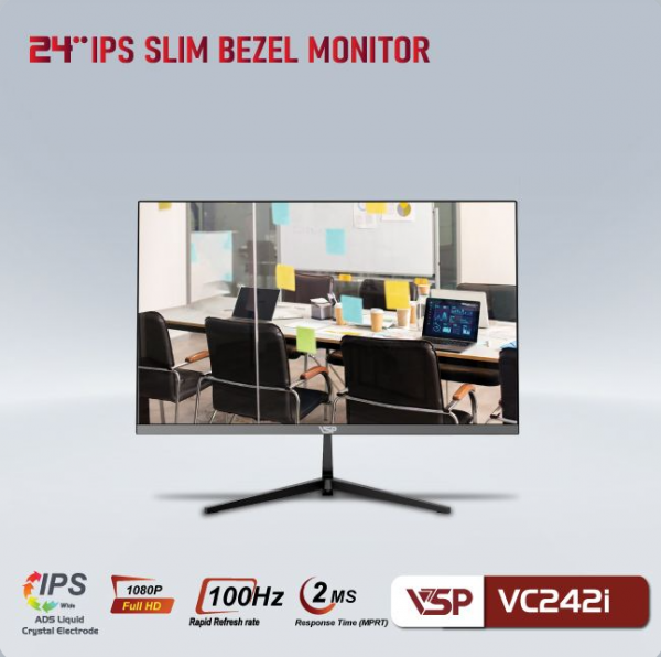 Màn hình phẳng Đen VSP VC242I 24'' FHD IPS 100Hz 2ms 3