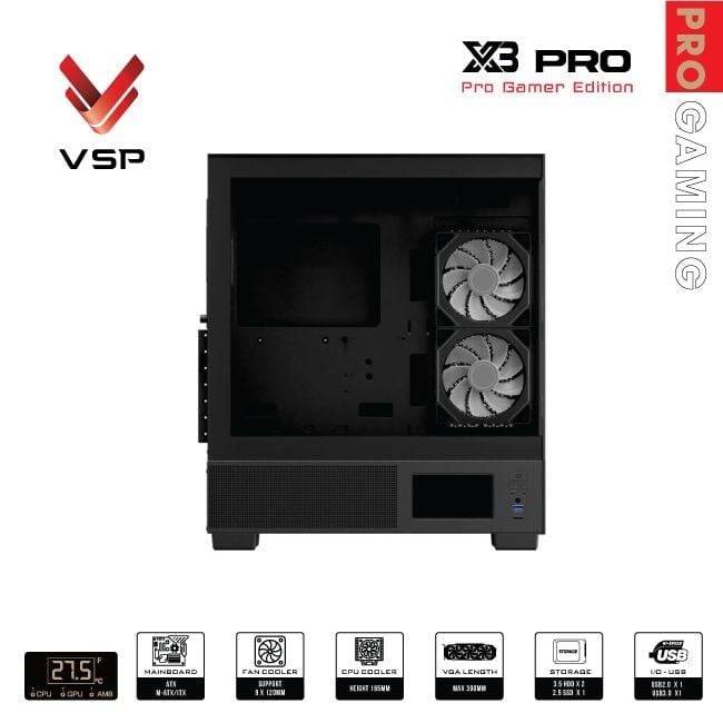 Vỏ case VSP X3 Pro Monitor Gamer Edition Đen/Black | ATX 7