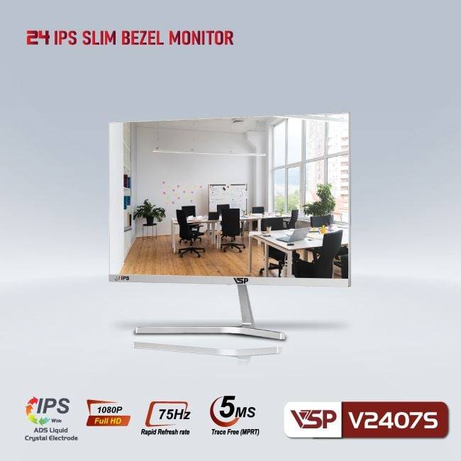 Màn hình phẳng Trắng VSP V2407S 24'' FHD IPS 75Hz 5ms 6