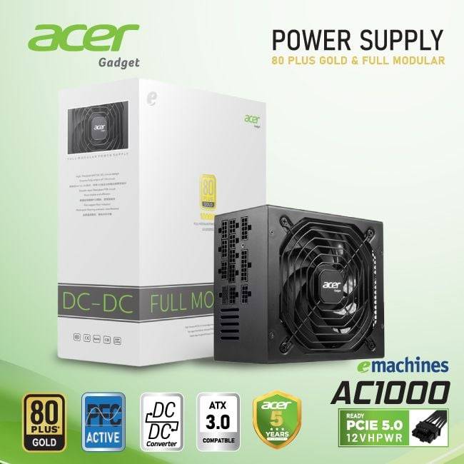 Nguồn máy tính ACER Full Modular 80 Plus Gold PCIE 5.0 1000W Đen/Black 7