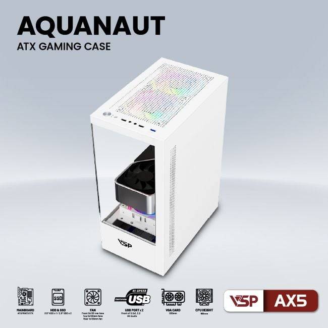 CASE VSP AX5 AQUANAUT GAMING ATX WHITE NEW ( KHÔNG KÈM FAN) 9