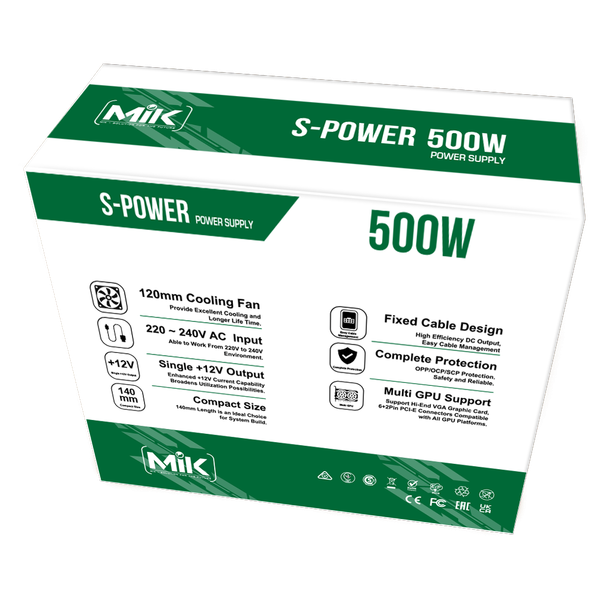 Nguồn máy tính MIK S-POWER 500W Đen/Black