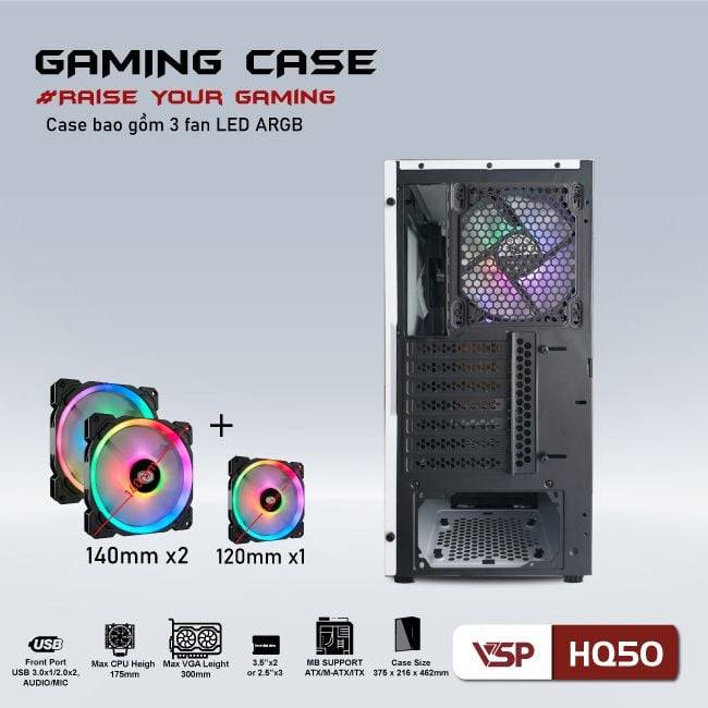 CASE VSP HQ50 WHITE-BLACK (KÈM 3 FAN ) NEW 5