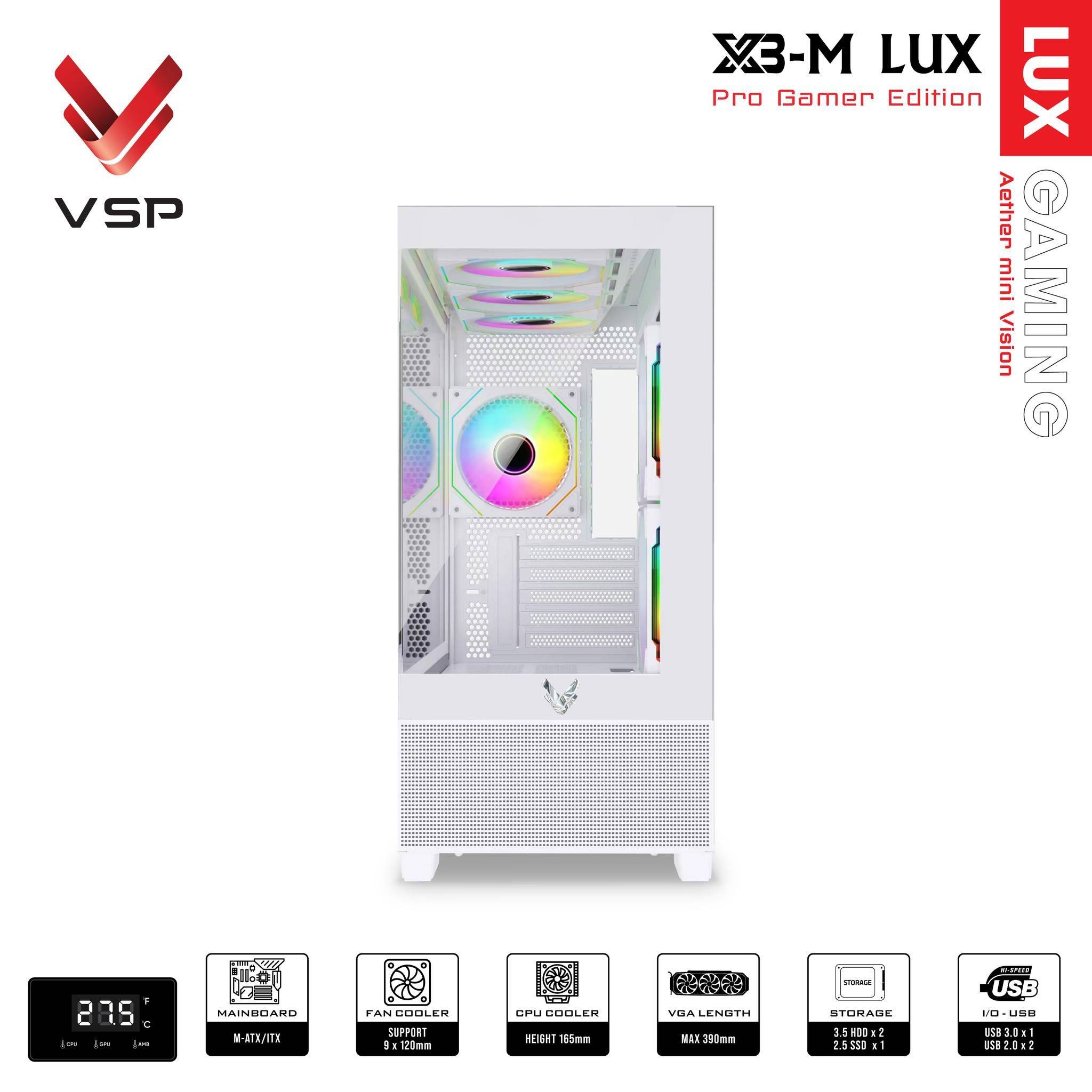 Vỏ Case VSP Aqual X3-M Lux Trắng/White | Micro-ATX 4