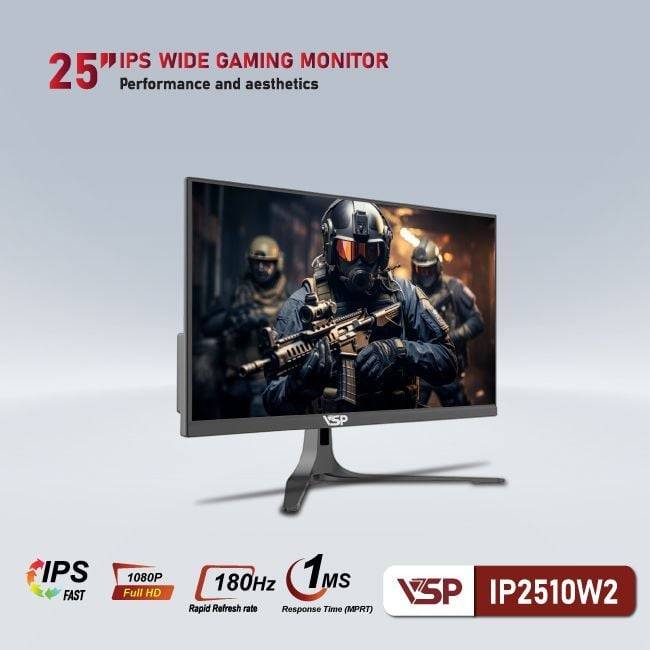 Màn hình phẳng Đen VSP IP2510W2 25'' FHD IPS 180Hz 1ms 6