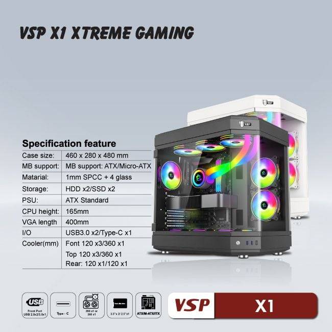 CASE VSP X1 XTREME GAMING BLACK NEW 4