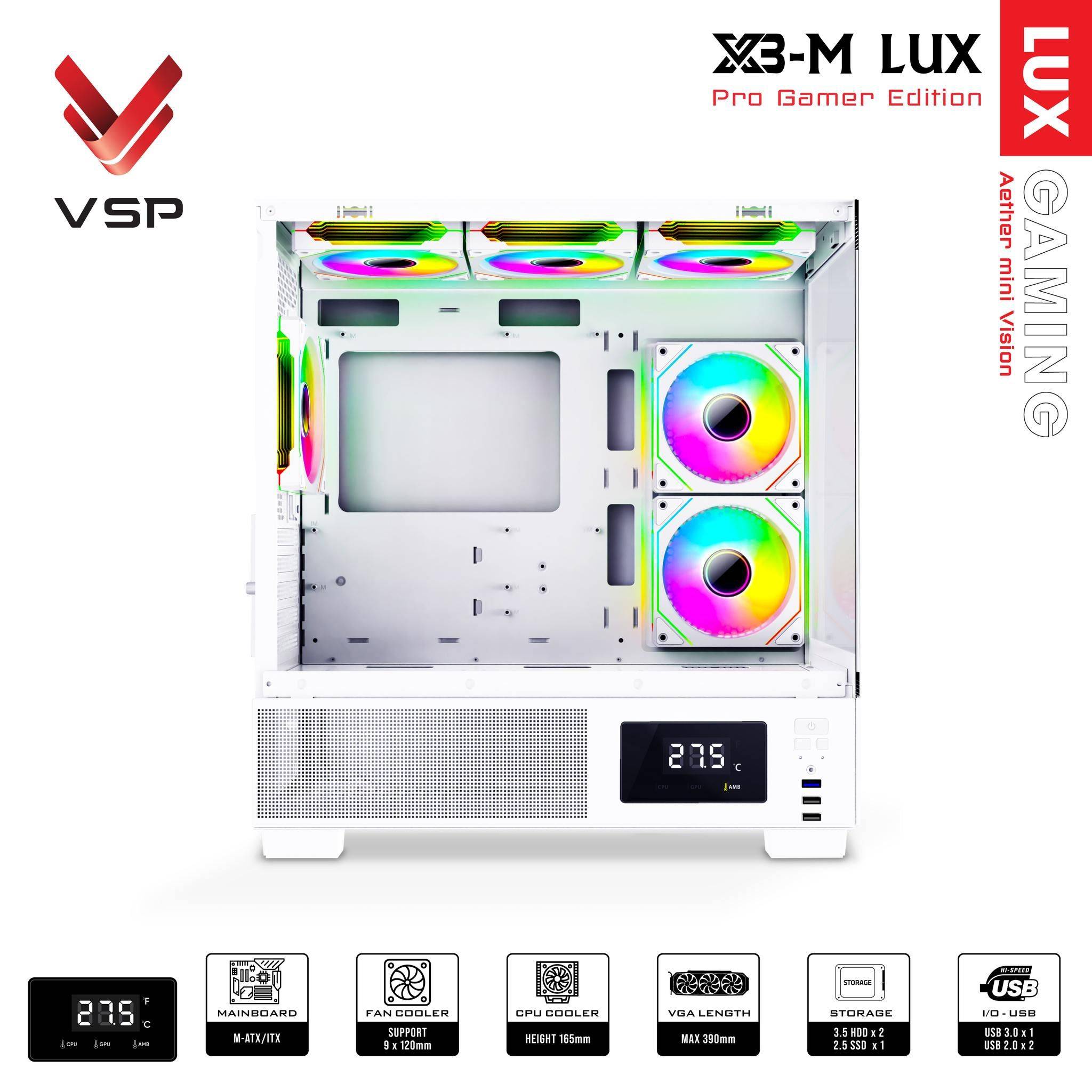 Vỏ Case VSP Aqual X3-M Lux Trắng/White | Micro-ATX 2