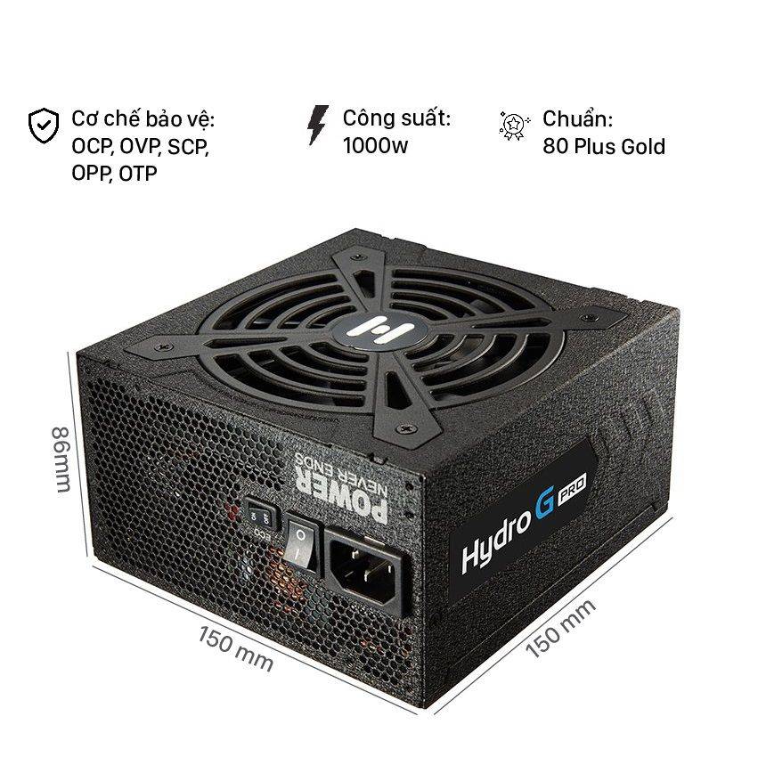 Nguồn máy tính FSP HYDRO G PRO 80 Plus Gold PCIE 5 ATX Full Modular 1000W Đen/Black