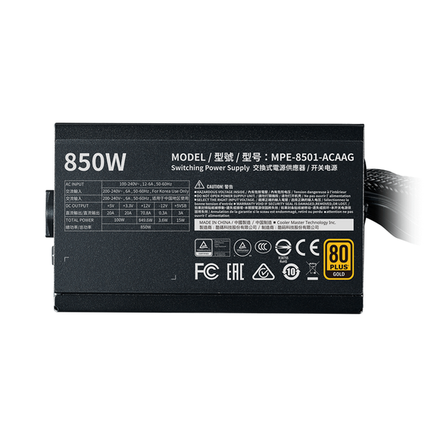 Nguồn máy tính COOLERMASTER 850W MWE V2 80 Plus Gold Non Modular 850W Đen/Black 7