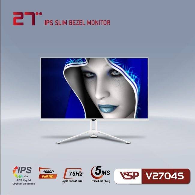 Màn hình VSP V2704S Trắng | 27 inch, Full HD, IPS, 75Hz, 5ms, phẳng