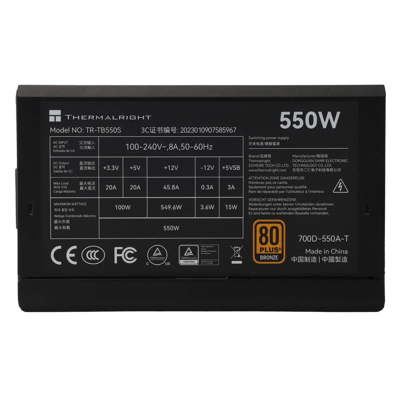 Nguồn máy tính Thermalright TB-550S nhập khẩu - Đen | 550W, 80 Plus Bronze, ATX 3.0 3