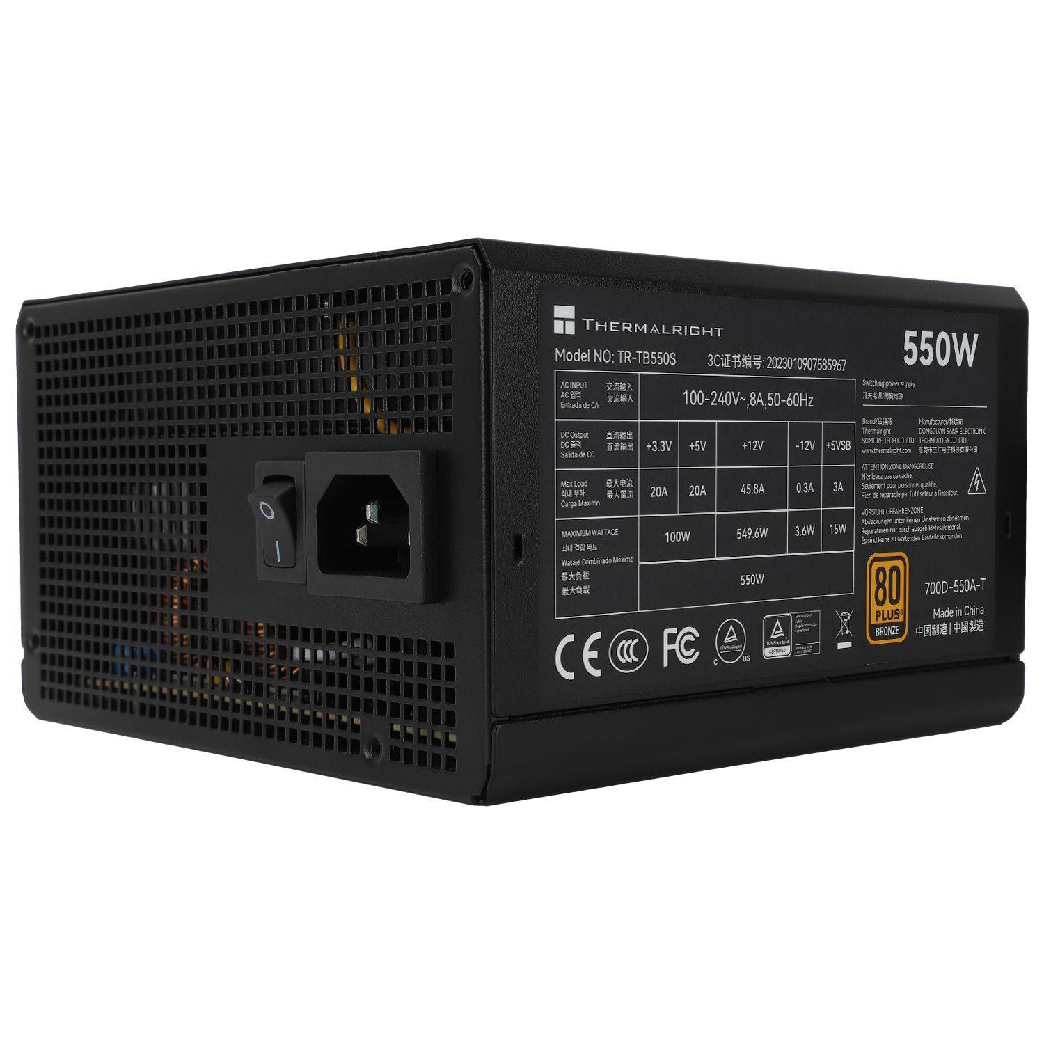 Nguồn máy tính Thermalright TB-550S nhập khẩu - Đen | 550W, 80 Plus Bronze, ATX 3.0 5