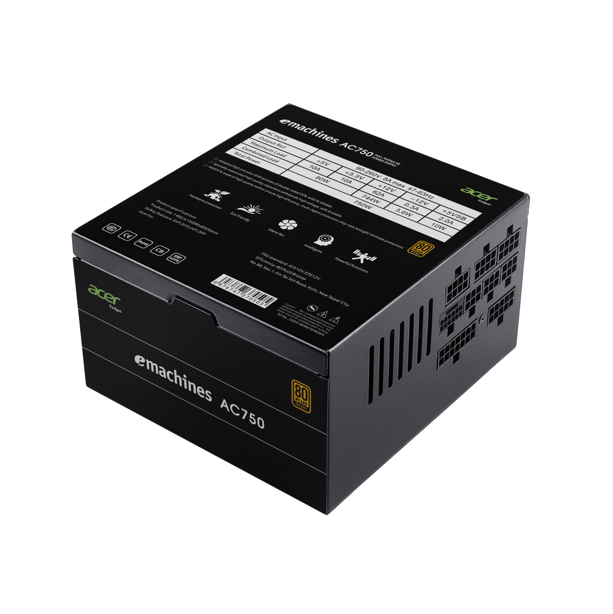 Nguồn Acer AC750 750W | 80 Plus Bronze, Full Range, Full Modular 2