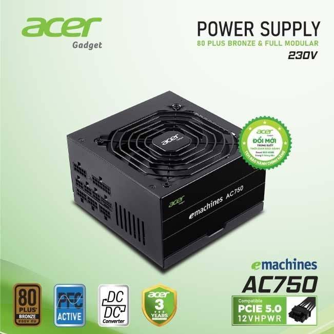 Nguồn Acer AC750 | 80 plus bronze, full modular 3