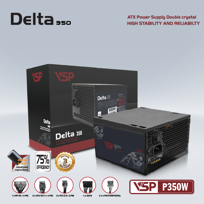 Nguồn VSP Delta P350W | 350W, cáp dẹt đen 3