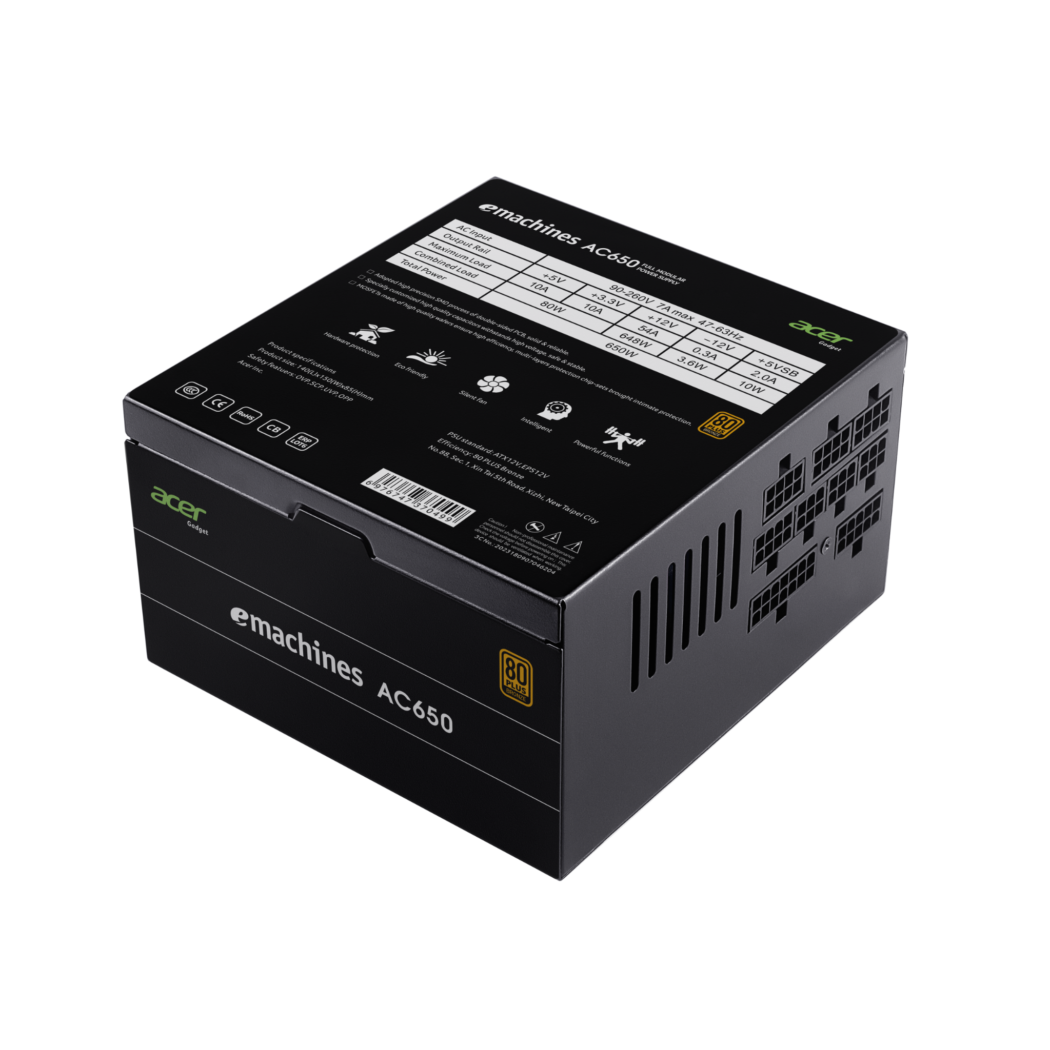 Nguồn Acer AC650 650W | 80 Plus Bronze, Full Range, Full Modular 4