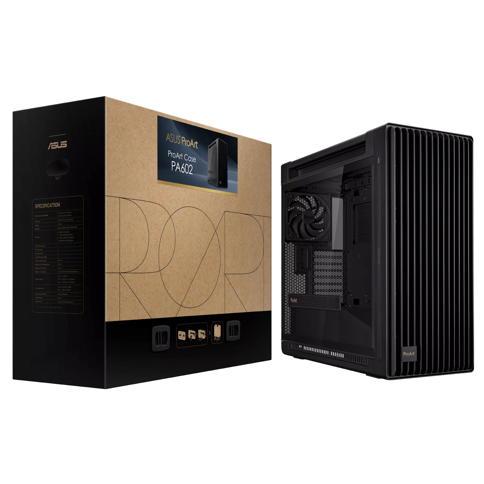 Thùng máy ASUS ProArt PA602 - Black | E-ATX, kèm sẵn 2 fan 20cm, 1 fan 14cm 7