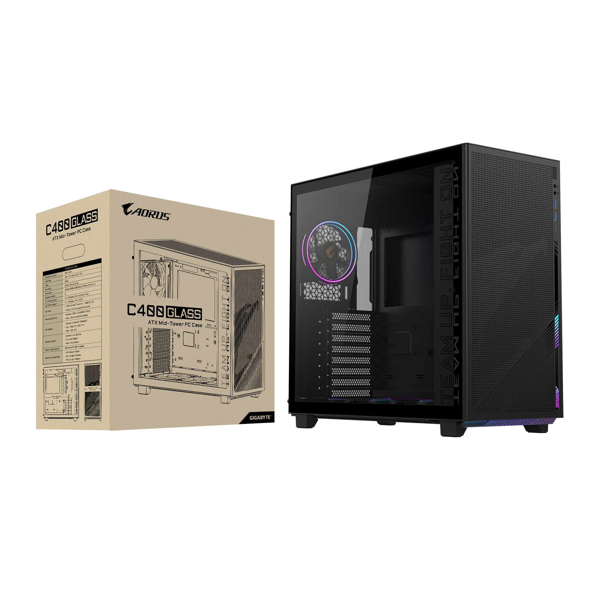 Thùng máy Gigabyte C400 Glass - Black (GB-AC400G)