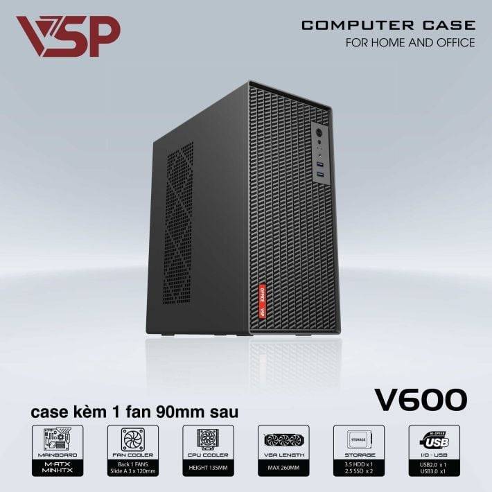 Thùng máy văn phòng VSP V600 | Kèm sẵn 1 fan 90mm, thép 0.8mm 2