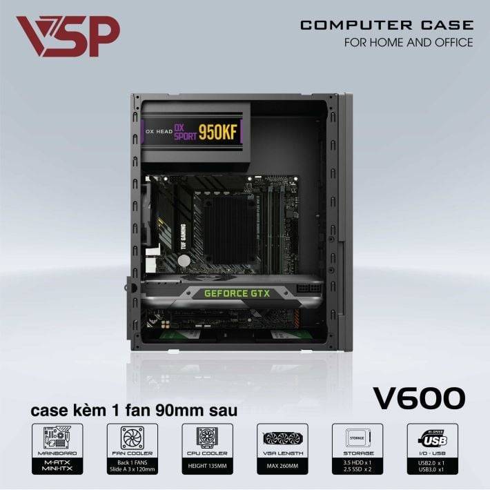 Thùng máy văn phòng VSP V600 | Kèm sẵn 1 fan 90mm, thép 0.8mm 4