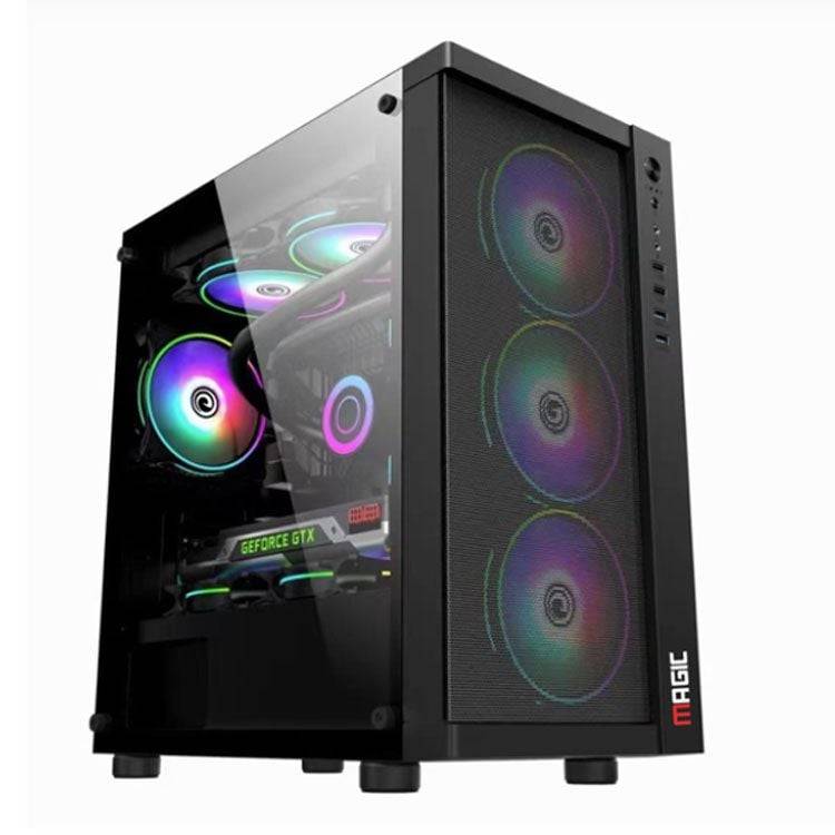 Thùng máy Magic GM-01 Black Mesh | Đen, kèm sẵn 4 Fan RGB, mặt lưới